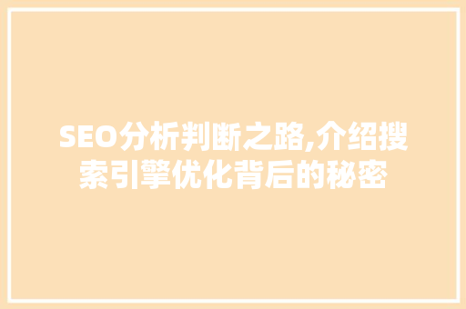 SEO分析判断之路,介绍搜索引擎优化背后的秘密