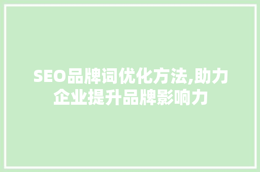 SEO品牌词优化方法,助力企业提升品牌影响力