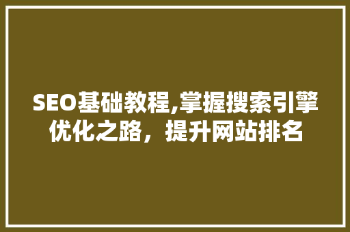 SEO基础教程,掌握搜索引擎优化之路,提升网站排名 网络技术 SEO基础教程,掌握搜索引擎优化之路,提升网站排名 网络技术