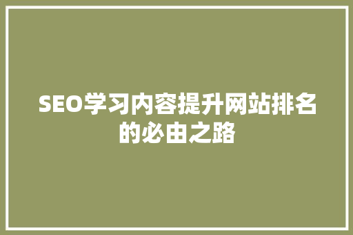 SEO学习内容提升网站排名的必由之路