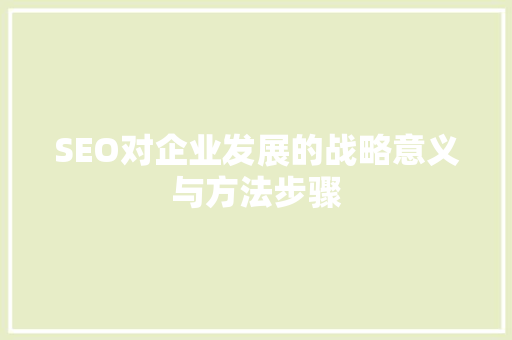 SEO对企业发展的战略意义与方法步骤