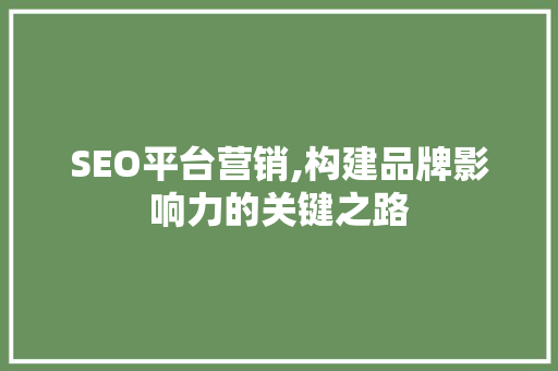 SEO平台营销,构建品牌影响力的关键之路 SEO平台营销,构建品牌影响力的关键之路