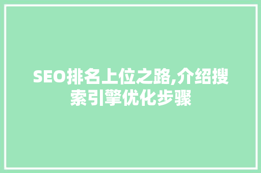SEO排名上位之路,介绍搜索引擎优化步骤
