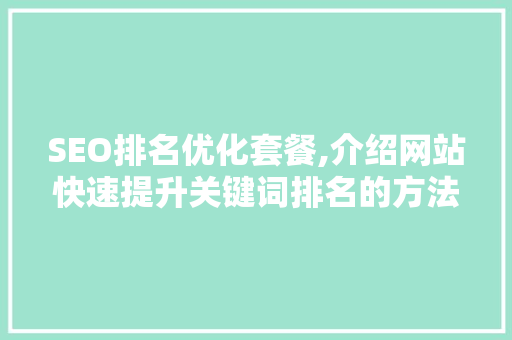 SEO排名优化套餐,介绍网站快速提升关键词排名的方法