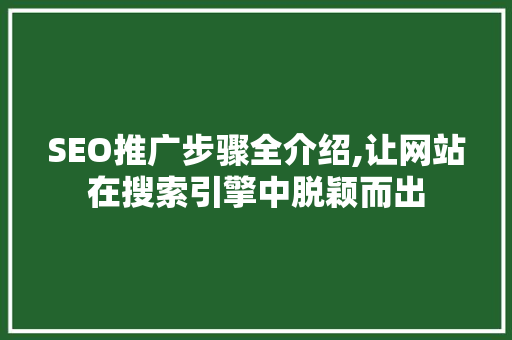 SEO推广步骤全介绍,让网站在搜索引擎中脱颖而出