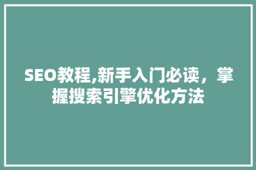SEO教程,新手入门必读，掌握搜索引擎优化方法