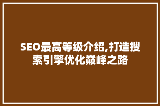 SEO最高等级介绍,打造搜索引擎优化巅峰之路