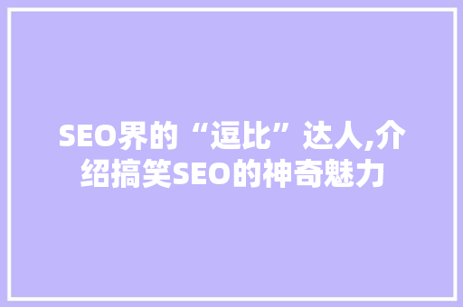 SEO界的“逗比”达人,介绍搞笑SEO的神奇魅力