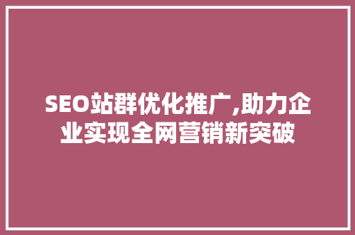 SEO站群优化推广,助力企业实现全网营销新突破 SEO站群优化推广,助力企业实现全网营销新突破