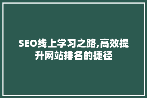 SEO线上学习之路,高效提升网站排名的捷径
