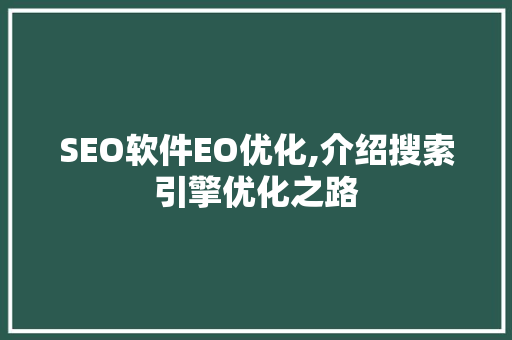 SEO软件EO优化,介绍搜索引擎优化之路