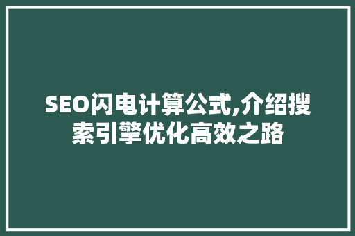 SEO闪电计算公式,介绍搜索引擎优化高效之路