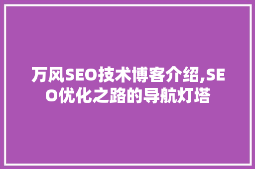 万风SEO技术博客介绍,SEO优化之路的导航灯塔