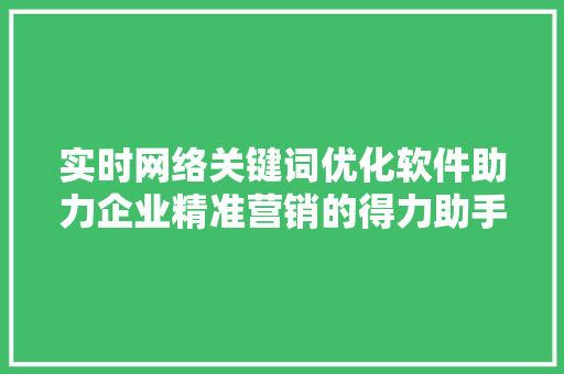 实时网络关键词优化软件助力企业精准营销的得力助手