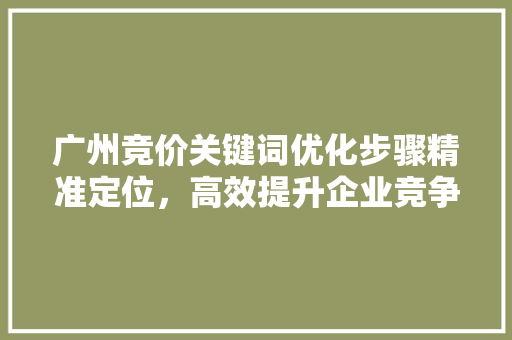 广州竞价关键词优化步骤精准定位，高效提升企业竞争力
