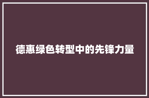 德惠绿色转型中的先锋力量
