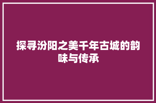 探寻汾阳之美千年古城的韵味与传承