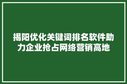 揭阳优化关键词排名软件助力企业抢占网络营销高地