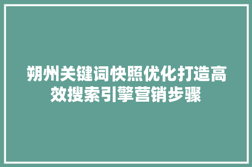 朔州关键词快照优化打造高效搜索引擎营销步骤