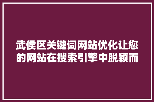 武侯区关键词网站优化让您的网站在搜索引擎中脱颖而出