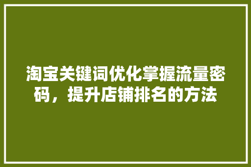 淘宝关键词优化掌握流量密码，提升店铺排名的方法