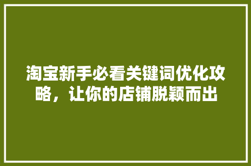 淘宝新手必看关键词优化攻略，让你的店铺脱颖而出 操作系统