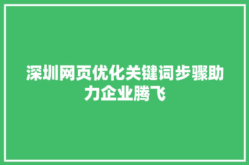 深圳网页优化关键词步骤助力企业腾飞