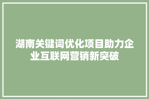 湖南关键词优化项目助力企业互联网营销新突破