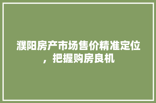 濮阳房产市场售价精准定位，把握购房良机