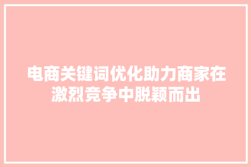 电商关键词优化助力商家在激烈竞争中脱颖而出