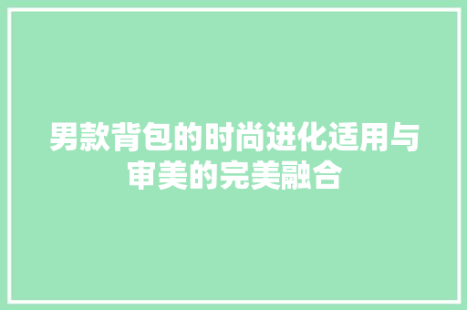 男款背包的时尚进化适用与审美的完美融合