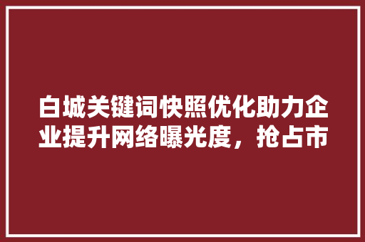 白城关键词快照优化助力企业提升网络曝光度，抢占市场先机