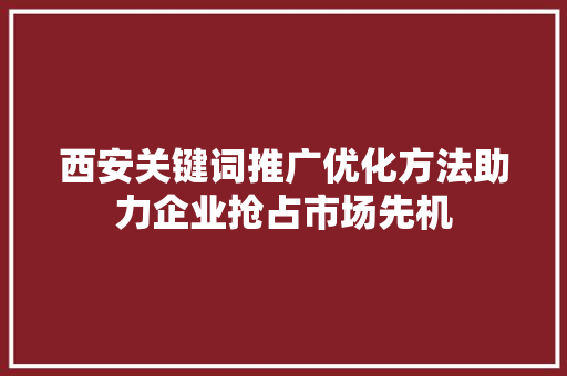西安关键词推广优化方法助力企业抢占市场先机