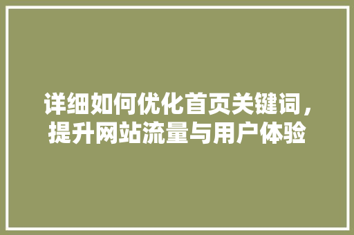 详细如何优化首页关键词，提升网站流量与用户体验