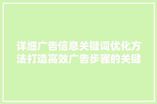 详细广告信息关键词优化方法打造高效广告步骤的关键