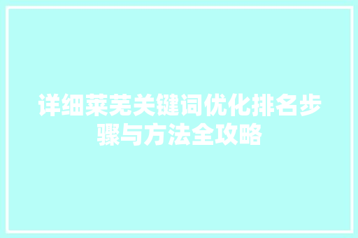 详细莱芜关键词优化排名步骤与方法全攻略