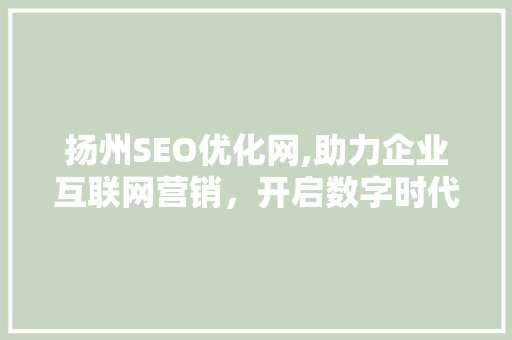 扬州SEO优化网,助力企业互联网营销，开启数字时代新篇章