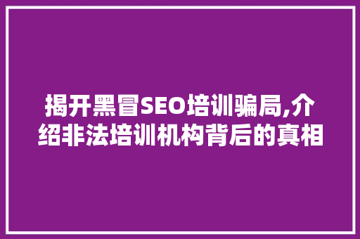 揭开黑冒SEO培训骗局,介绍非法培训机构背后的真相