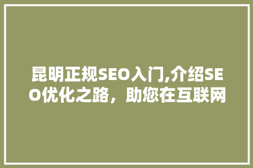 昆明正规SEO入门,介绍SEO优化之路,助您在互联网时代脱颖而出 昆明正规SEO入门,介绍SEO优化之路,助您在互联网时代脱颖而出