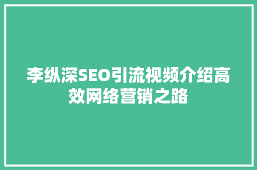 李纵深SEO引流视频介绍高效网络营销之路