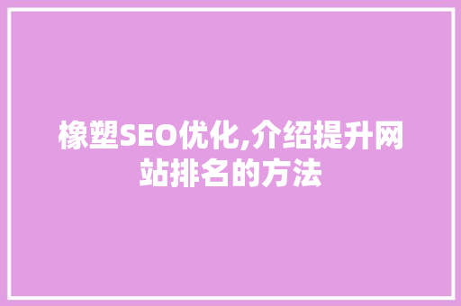 橡塑SEO优化,介绍提升网站排名的方法