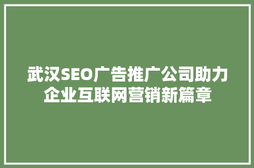武汉SEO广告推广公司助力企业互联网营销新篇章 电脑故障维修