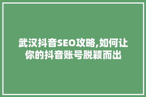 武汉抖音SEO攻略,如何让你的抖音账号脱颖而出