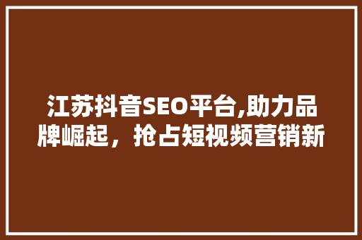 江苏抖音SEO平台,助力品牌崛起，抢占短视频营销新风口