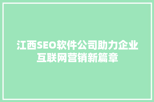 江西SEO软件公司助力企业互联网营销新篇章