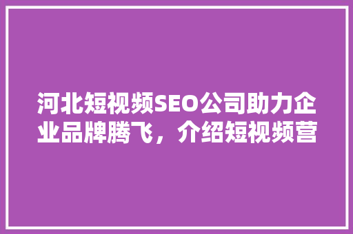 河北短视频SEO公司助力企业品牌腾飞,介绍短视频营销新趋势 河北短视频SEO公司助力企业品牌腾飞,介绍短视频营销新趋势