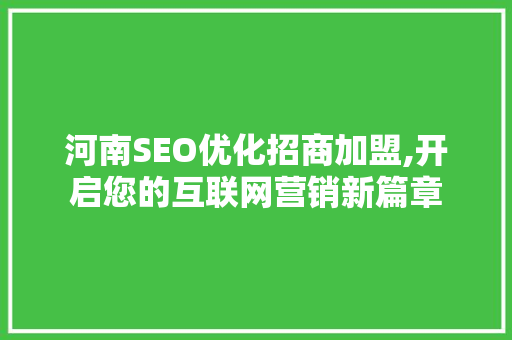 河南SEO优化招商加盟,开启您的互联网营销新篇章 河南SEO优化招商加盟,开启您的互联网营销新篇章