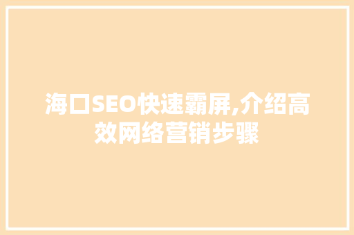 海口SEO快速霸屏,介绍高效网络营销步骤