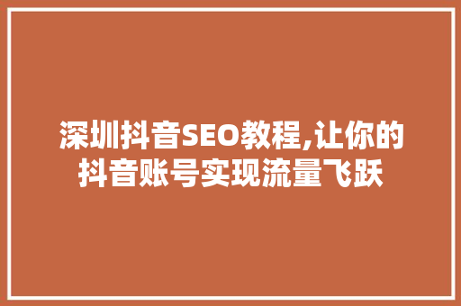 深圳抖音SEO教程,让你的抖音账号实现流量飞跃