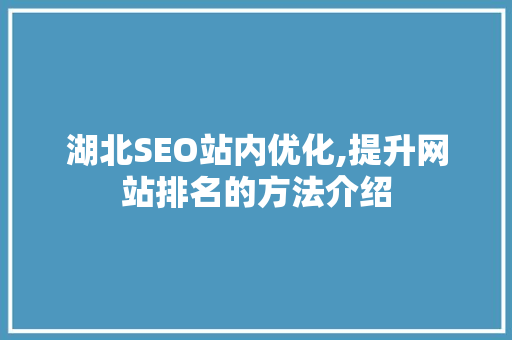 湖北SEO站内优化,提升网站排名的方法介绍
